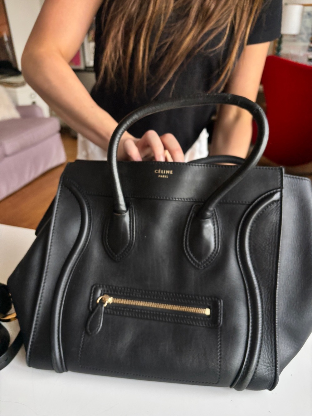 Celine Black Leather Mini Luggage Tote with Gold Hardware - Picture 7 of 7